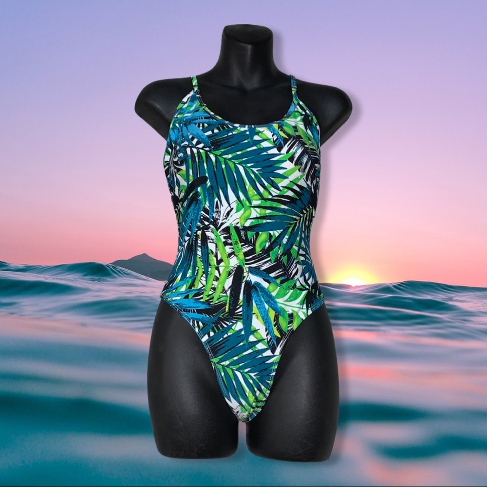 Revamped Tropical Cris Cross Back One Piece Swim Suit